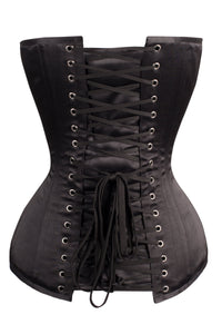Black Satin Long Line Overbust corset - design MCC10